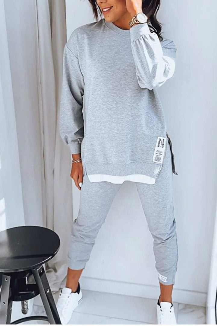 Liana | Sweatshirt med tvådelad topp och byxor i patchwork för damer