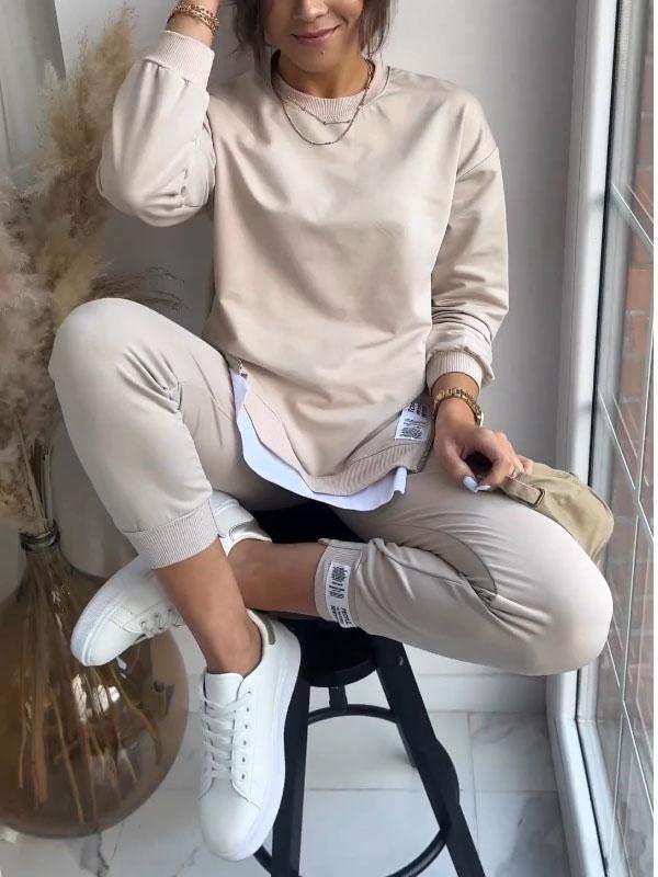 Liana | Sweatshirt med tvådelad topp och byxor i patchwork för damer