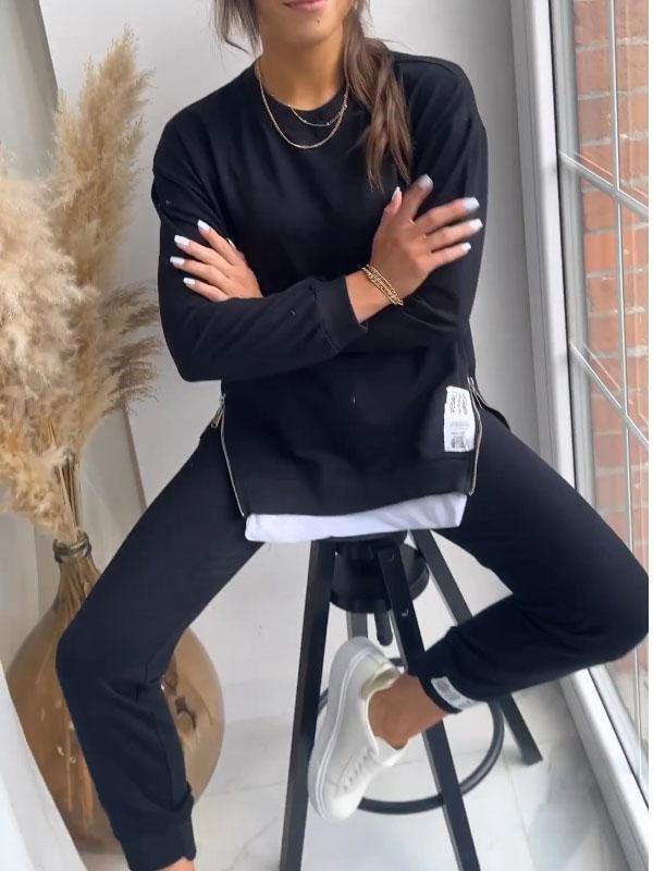 Liana | Sweatshirt med tvådelad topp och byxor i patchwork för damer
