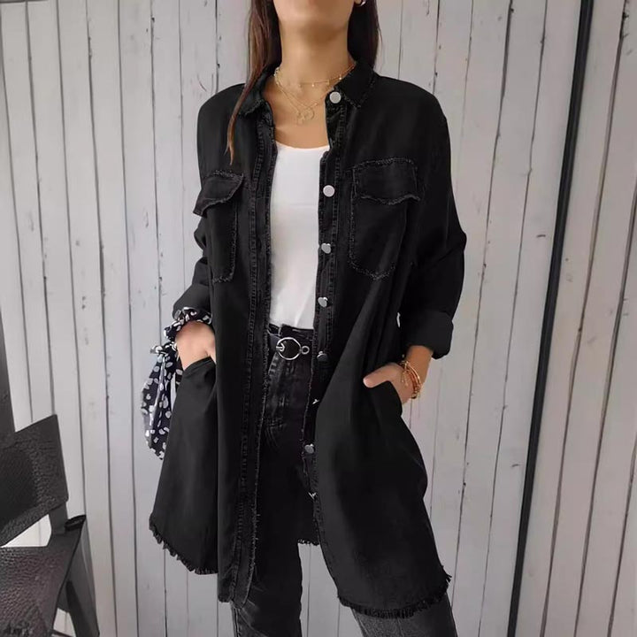 Shelly | Lång skjorta i fuskdenim
