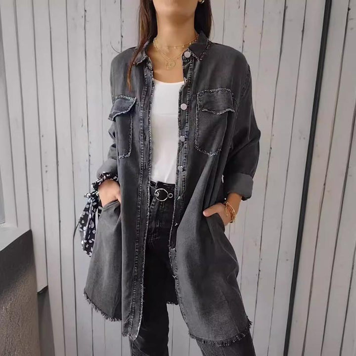 Shelly | Lång skjorta i fuskdenim