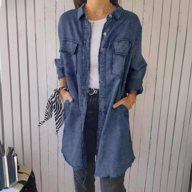 Shelly | Lång skjorta i fuskdenim