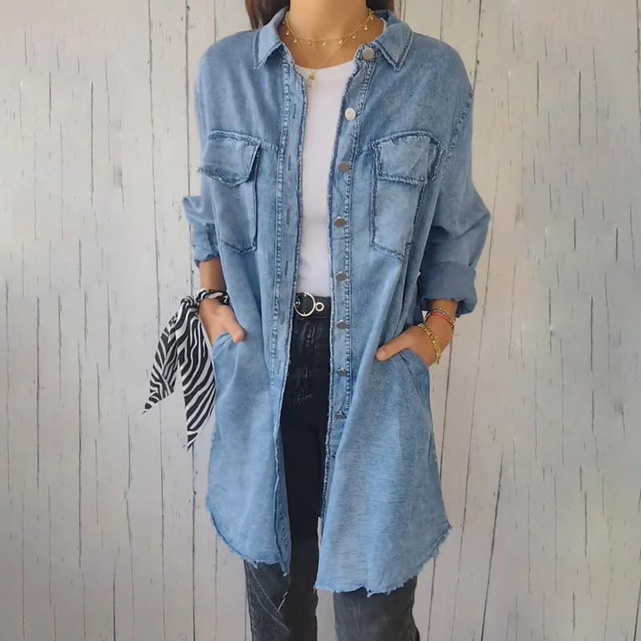 Shelly | Lång skjorta i fuskdenim
